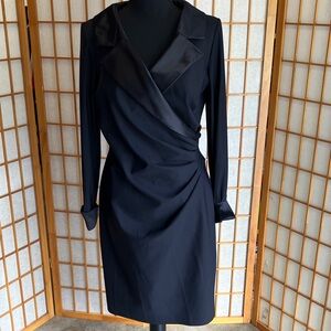 Alex Evenings Black Long Sleeve Faux Wrap Dress